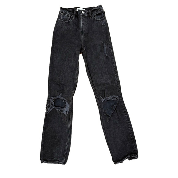 Abercrombie & Fitch 90s High Rise Straight Jeans, Black Washed - Picture 2 of 4